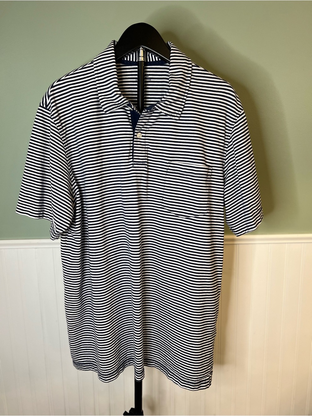 Izod Saltwater Navy and White Striped Polo. Size L